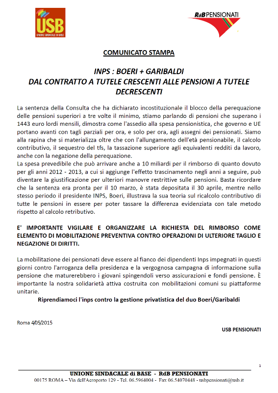 Comunicato Stampa Usb Comunicato Stampa Usb